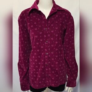 Denim & Co. Corduroy Shirt in a Berry or Magenta Color With a Floral Pattern